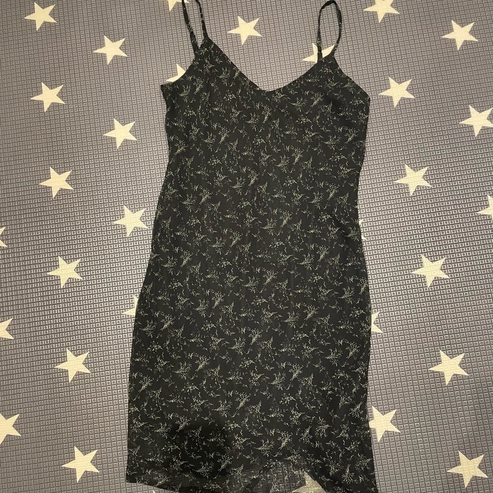 MIDI slip dress black with subtle flower print